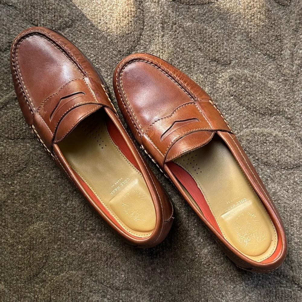 Men's Cole Haan Sz 9 Grand OS Pinch Hand Sewn Tan Leather Penny Loafer 2013 - Picture 12 of 13